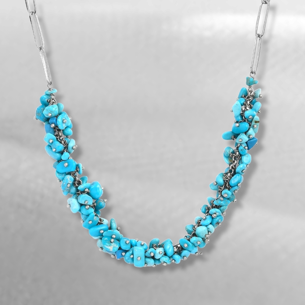 NWT AMERICAN SLEEPING BEAUTY TURQUOISE 18" STERLING SILVER PAPER CLIP NECKLACE